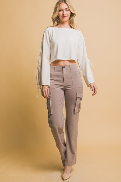 A stylish Love Tree High Rise Cargo Pants with Pockets for women. this piece adds a touch of elegance to your outfit - Brinxx Couture