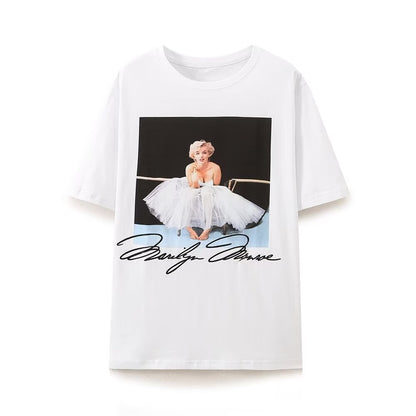 A stylish Marilyn Monroe Print T-shirt for women. this piece adds a touch of elegance to your outfit - Brinxx Couture