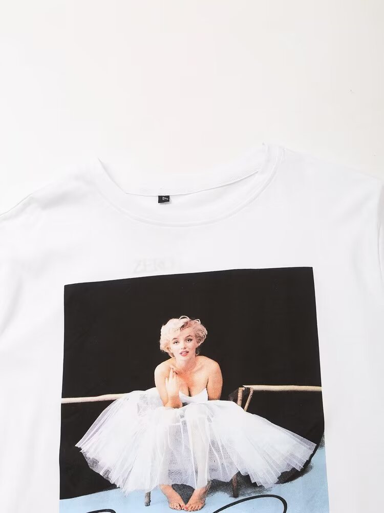 A stylish Marilyn Monroe Print T-shirt for women. this piece adds a touch of elegance to your outfit - Brinxx Couture