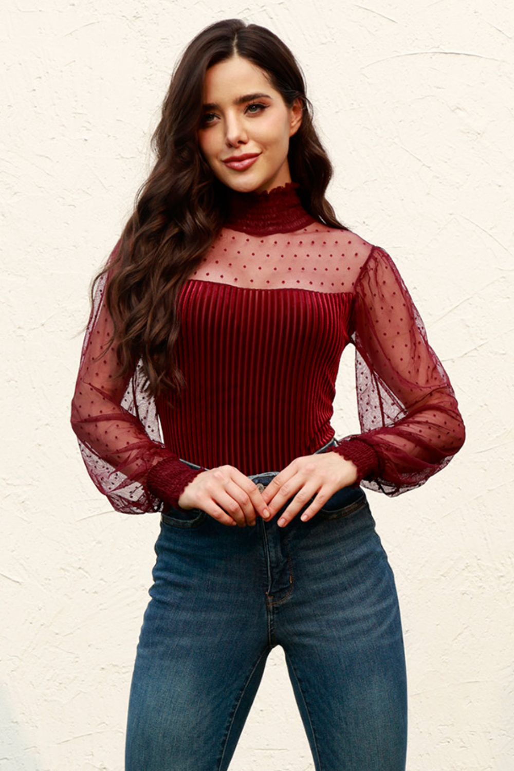 Mesh Long Sleeve Velvet Bodysuit - Brinxx Couture