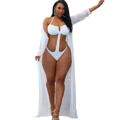 Mesh Rhinestone Long Sleeve Swimsuit & Cloak - Brinxx Couture