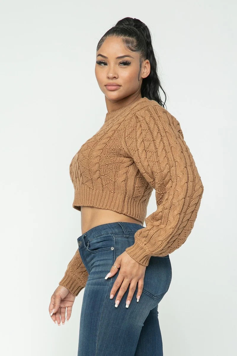 Mocha Cable Pullover Top - Brinxx Couture