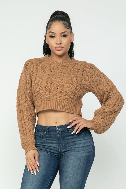 Mocha Cable Pullover Top - Brinxx Couture