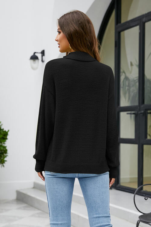 Mock Neck Dropped Shoulder Long Sleeve Sweater - Brinxx Couture