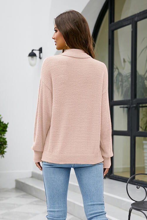 Mock Neck Dropped Shoulder Long Sleeve Sweater - Brinxx Couture