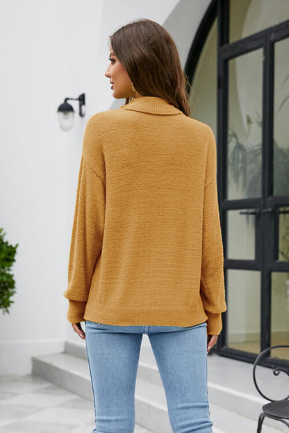 Mock Neck Dropped Shoulder Long Sleeve Sweater - Brinxx Couture