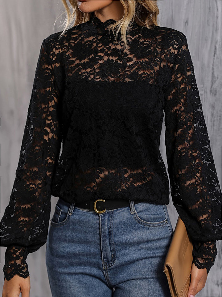 Mock Neck Lace Blouse - Brinxx Couture