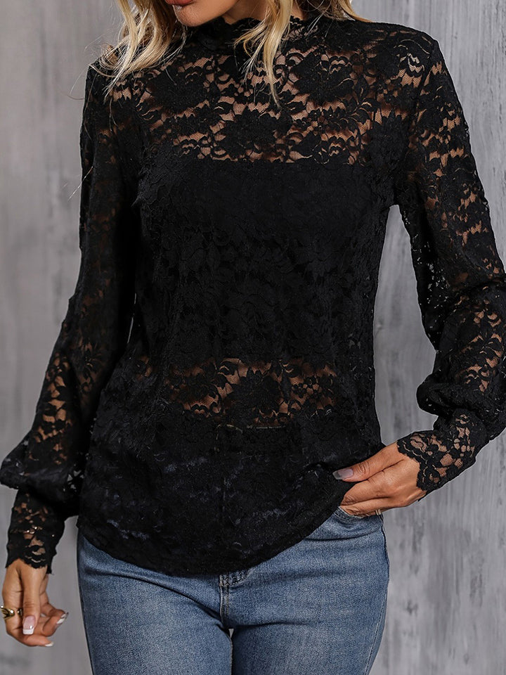 Mock Neck Lace Blouse - Brinxx Couture