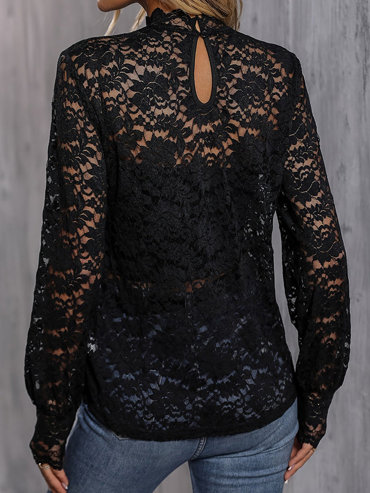 Mock Neck Lace Blouse - Brinxx Couture