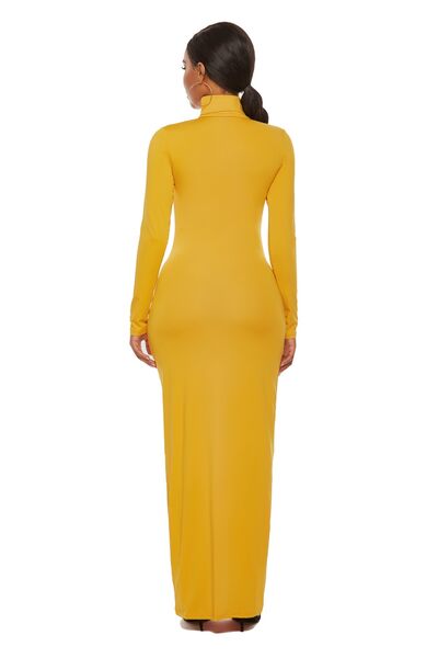 Mock Neck Long Sleeve Maxi Bodycon Dress - Brinxx Couture