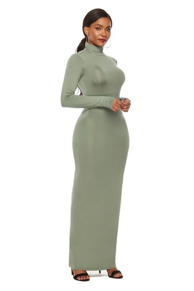 Mock Neck Long Sleeve Maxi Bodycon Dress - Brinxx Couture