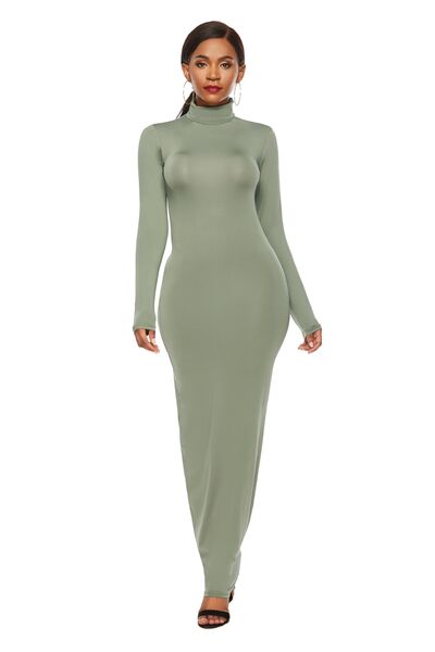 Mock Neck Long Sleeve Maxi Bodycon Dress - Brinxx Couture