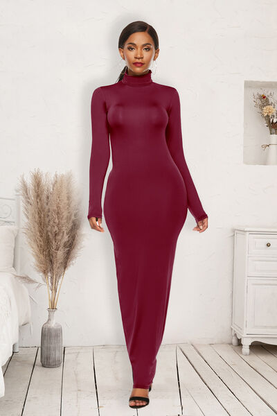 Mock Neck Long Sleeve Maxi Bodycon Dress - Brinxx Couture