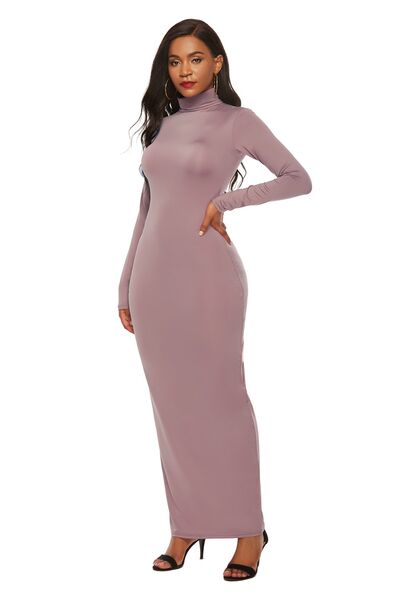 Mock Neck Long Sleeve Maxi Bodycon Dress - Brinxx Couture