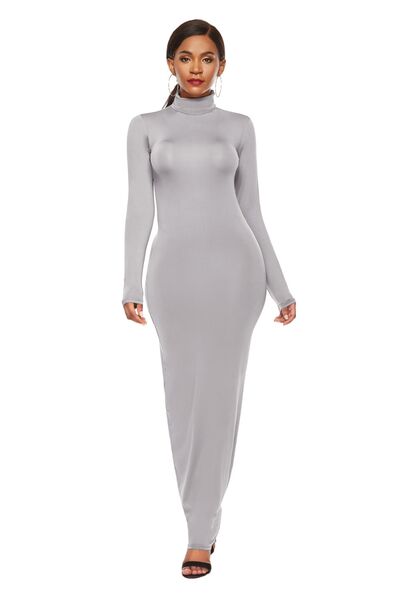 Mock Neck Long Sleeve Maxi Bodycon Dress - Brinxx Couture