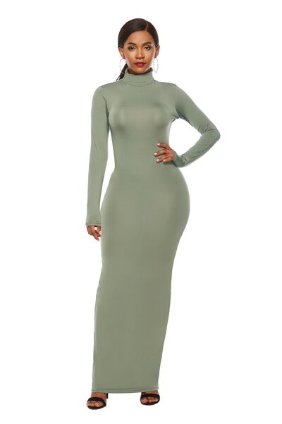 Mock Neck Long Sleeve Maxi Bodycon Dress - Brinxx Couture