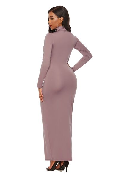 Mock Neck Long Sleeve Maxi Bodycon Dress - Brinxx Couture