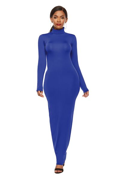 Mock Neck Long Sleeve Maxi Bodycon Dress - Brinxx Couture