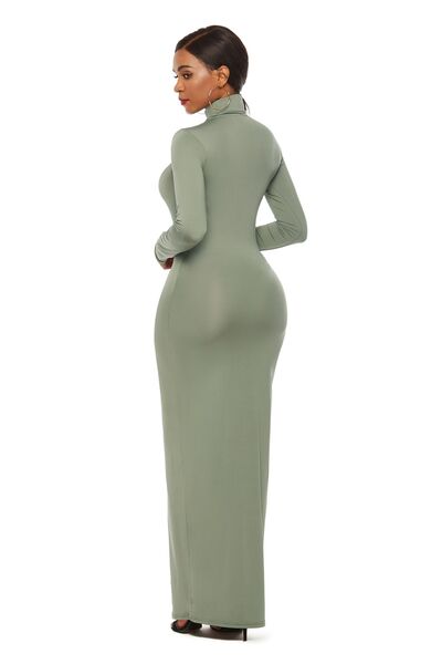 Mock Neck Long Sleeve Maxi Bodycon Dress - Brinxx Couture