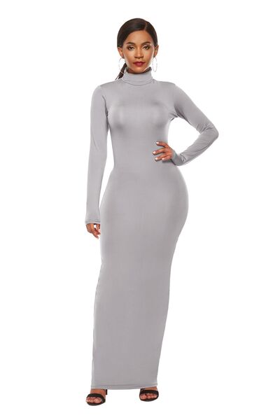 Mock Neck Long Sleeve Maxi Bodycon Dress - Brinxx Couture