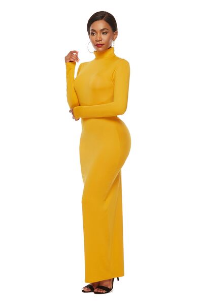 Mock Neck Long Sleeve Maxi Bodycon Dress - Brinxx Couture