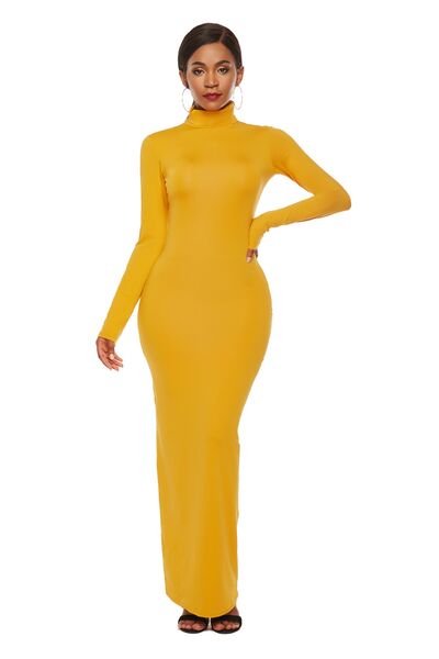 Mock Neck Long Sleeve Maxi Bodycon Dress - Brinxx Couture