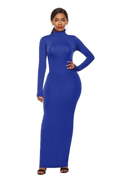 Mock Neck Long Sleeve Maxi Bodycon Dress - Brinxx Couture