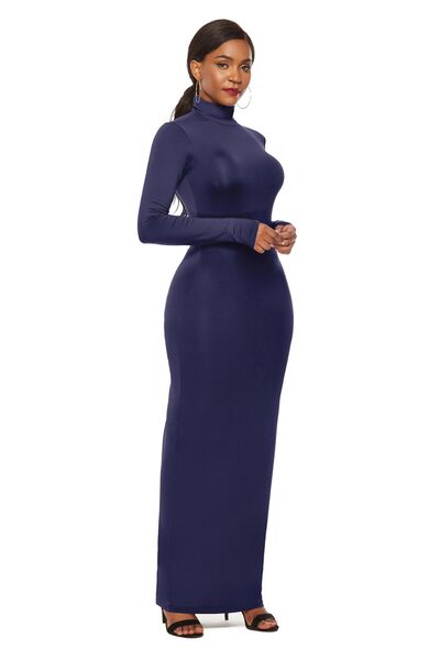 Mock Neck Long Sleeve Maxi Bodycon Dress - Brinxx Couture