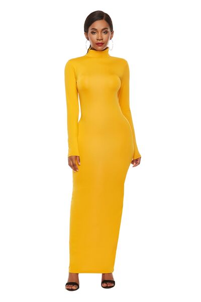 Mock Neck Long Sleeve Maxi Bodycon Dress - Brinxx Couture