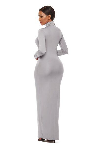 Mock Neck Long Sleeve Maxi Bodycon Dress - Brinxx Couture