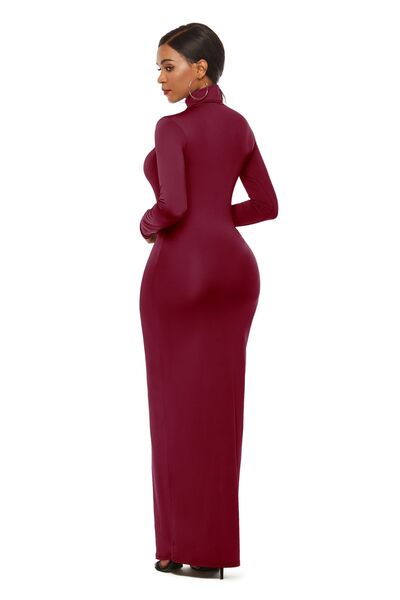 Mock Neck Long Sleeve Maxi Bodycon Dress - Brinxx Couture