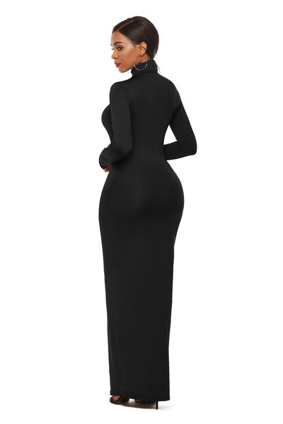 Mock Neck Long Sleeve Maxi Bodycon Dress - Brinxx Couture