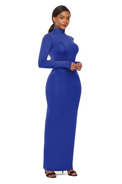 Mock Neck Long Sleeve Maxi Bodycon Dress - Brinxx Couture