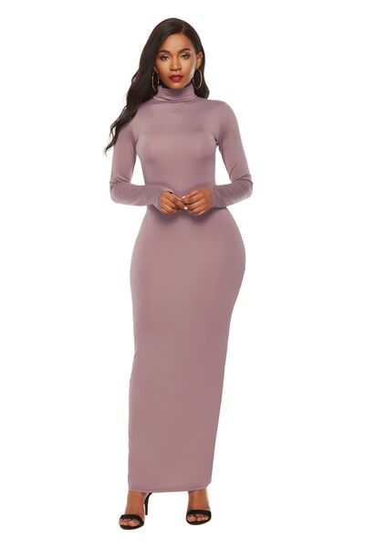 Mock Neck Long Sleeve Maxi Bodycon Dress - Brinxx Couture