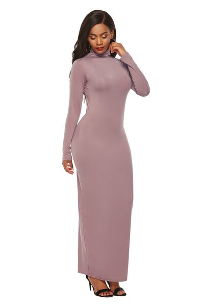 Mock Neck Long Sleeve Maxi Bodycon Dress - Brinxx Couture