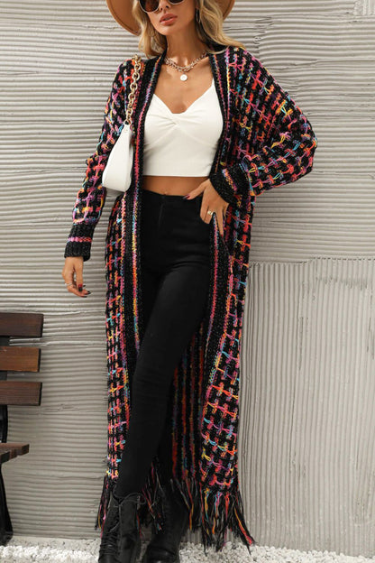 Multicolored Open Front Fringe Hem Cardigan - Brinxx Couture