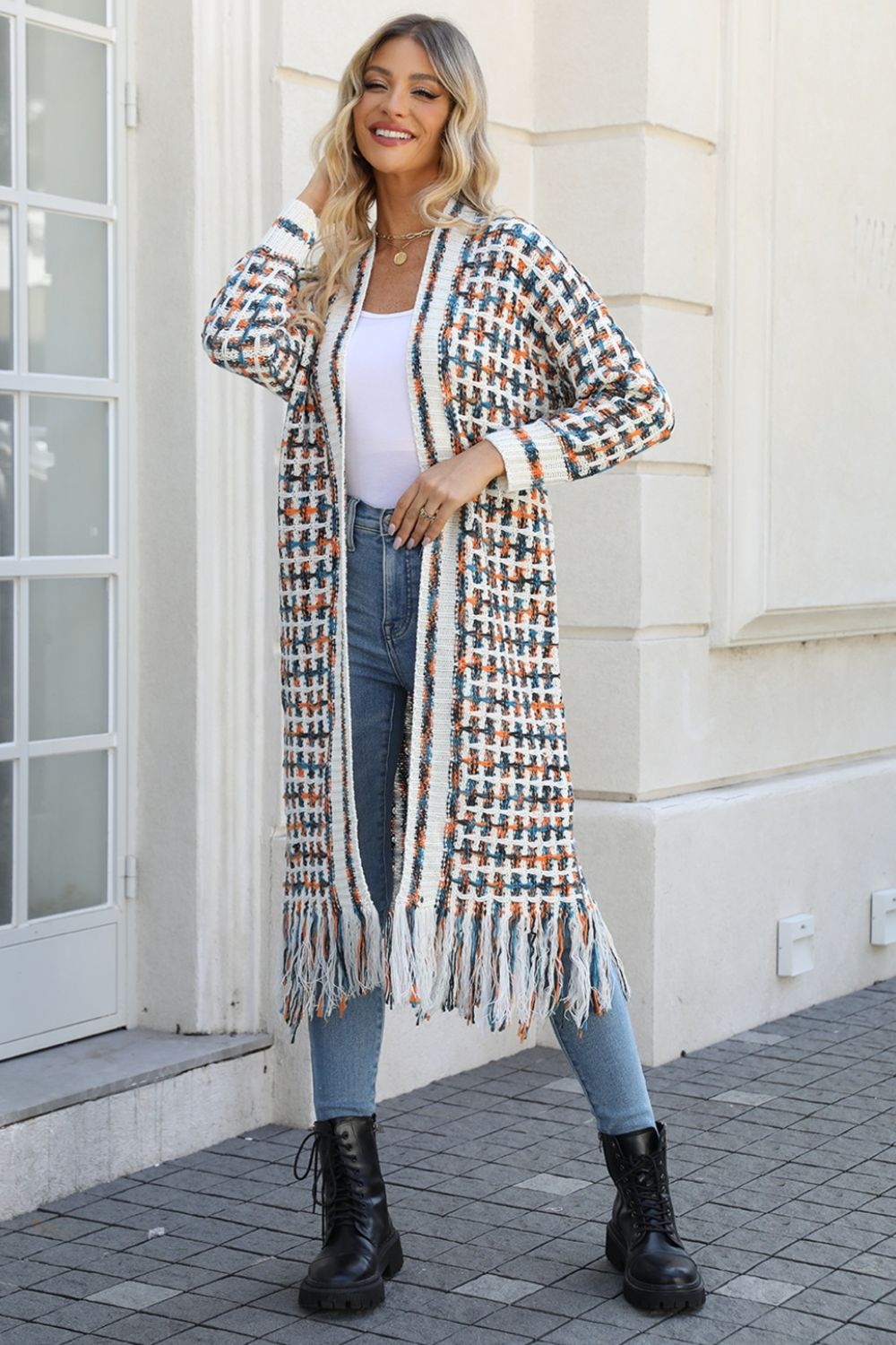 Multicolored Open Front Fringe Hem Cardigan - Brinxx Couture