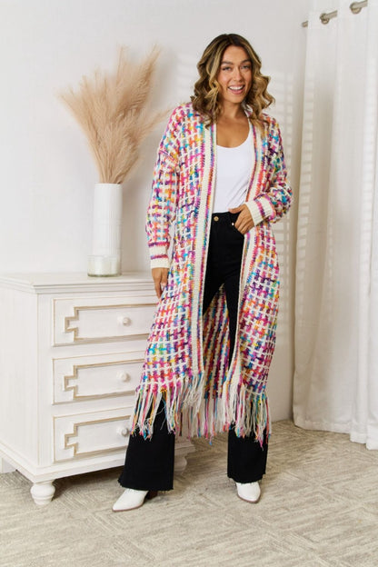 Multicolored Open Front Fringe Hem Cardigan - Brinxx Couture