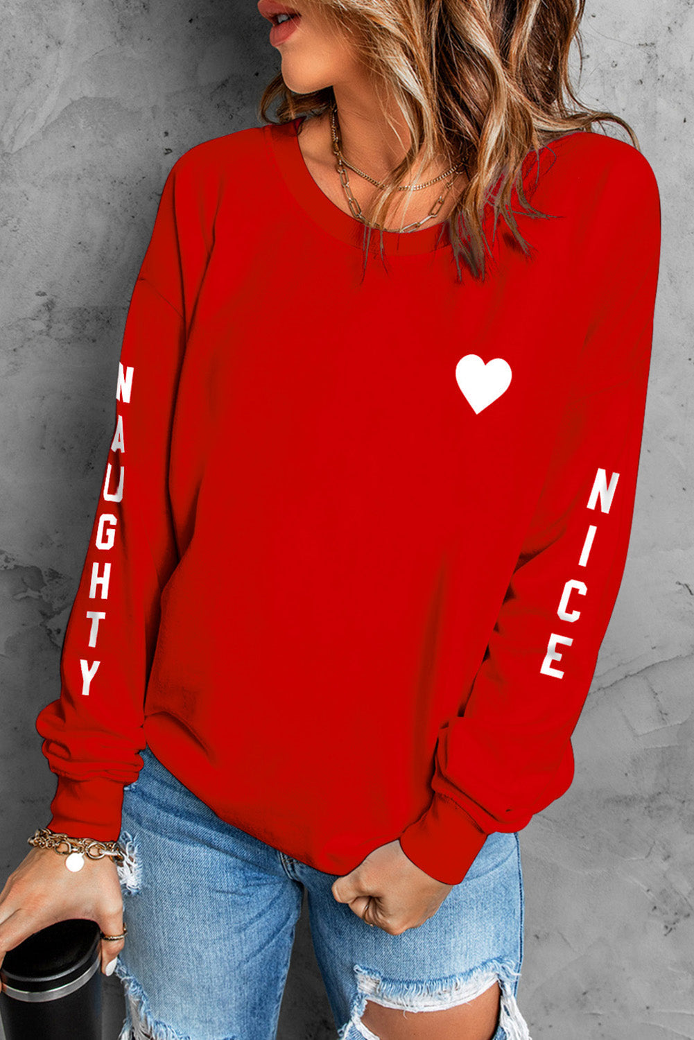 NAUGHTY NICE Heart Graphic Sweatshirt - Brinxx Couture