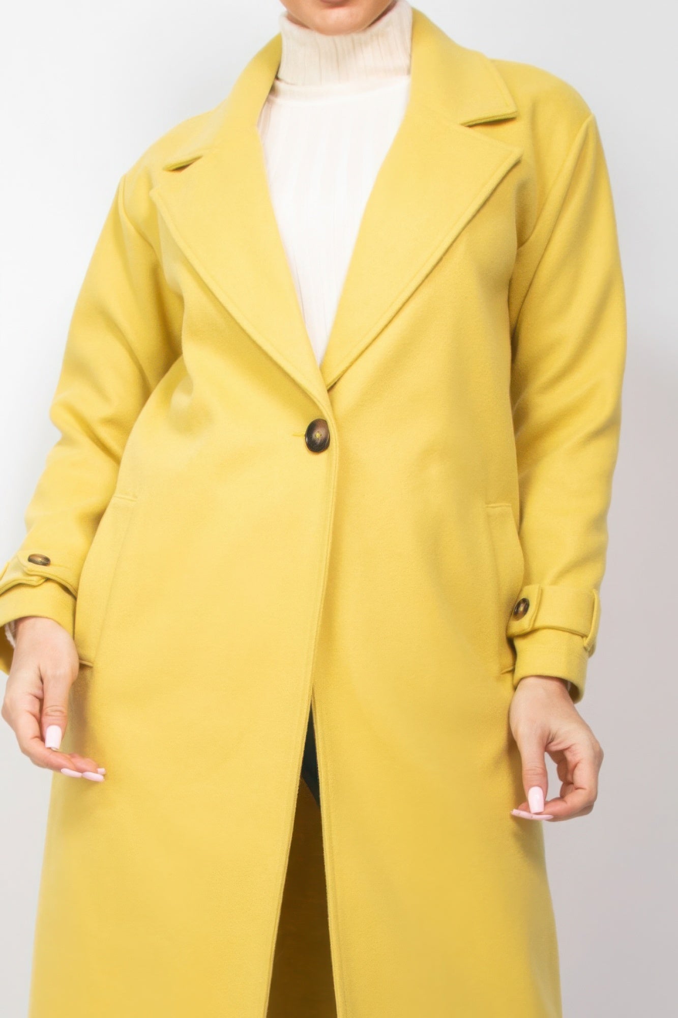 Notch Lapel Woven Coat with Side Pockets - Brinxx Couture