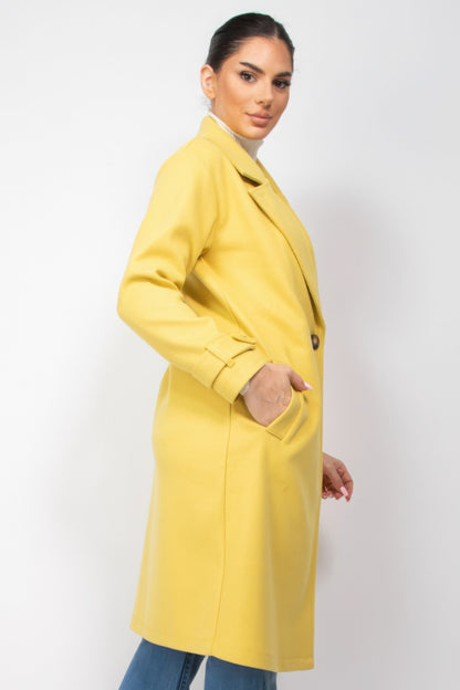 Notch Lapel Woven Coat with Side Pockets - Brinxx Couture