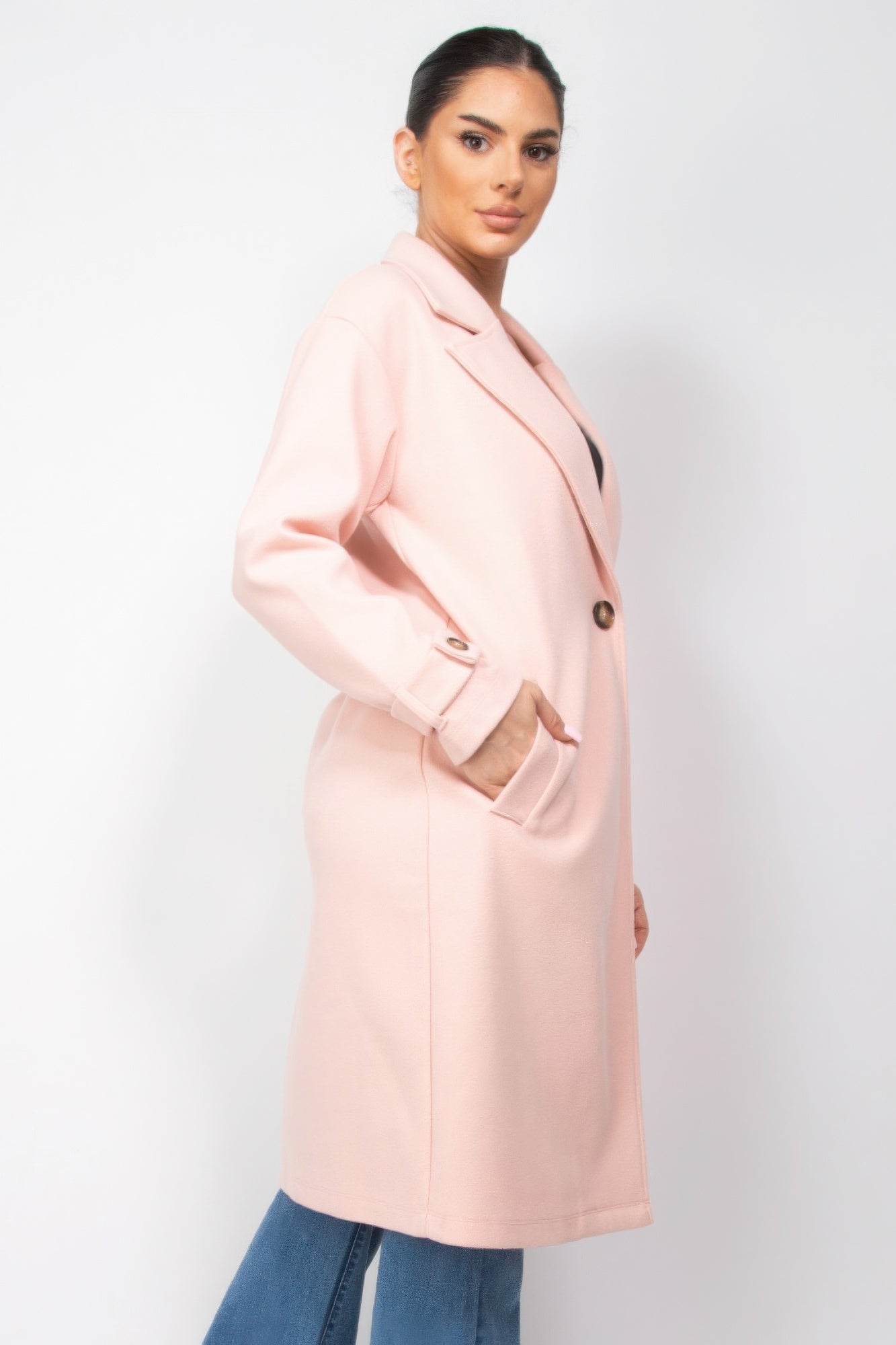 Notch Lapel Woven Coat with Side Pockets - Brinxx Couture