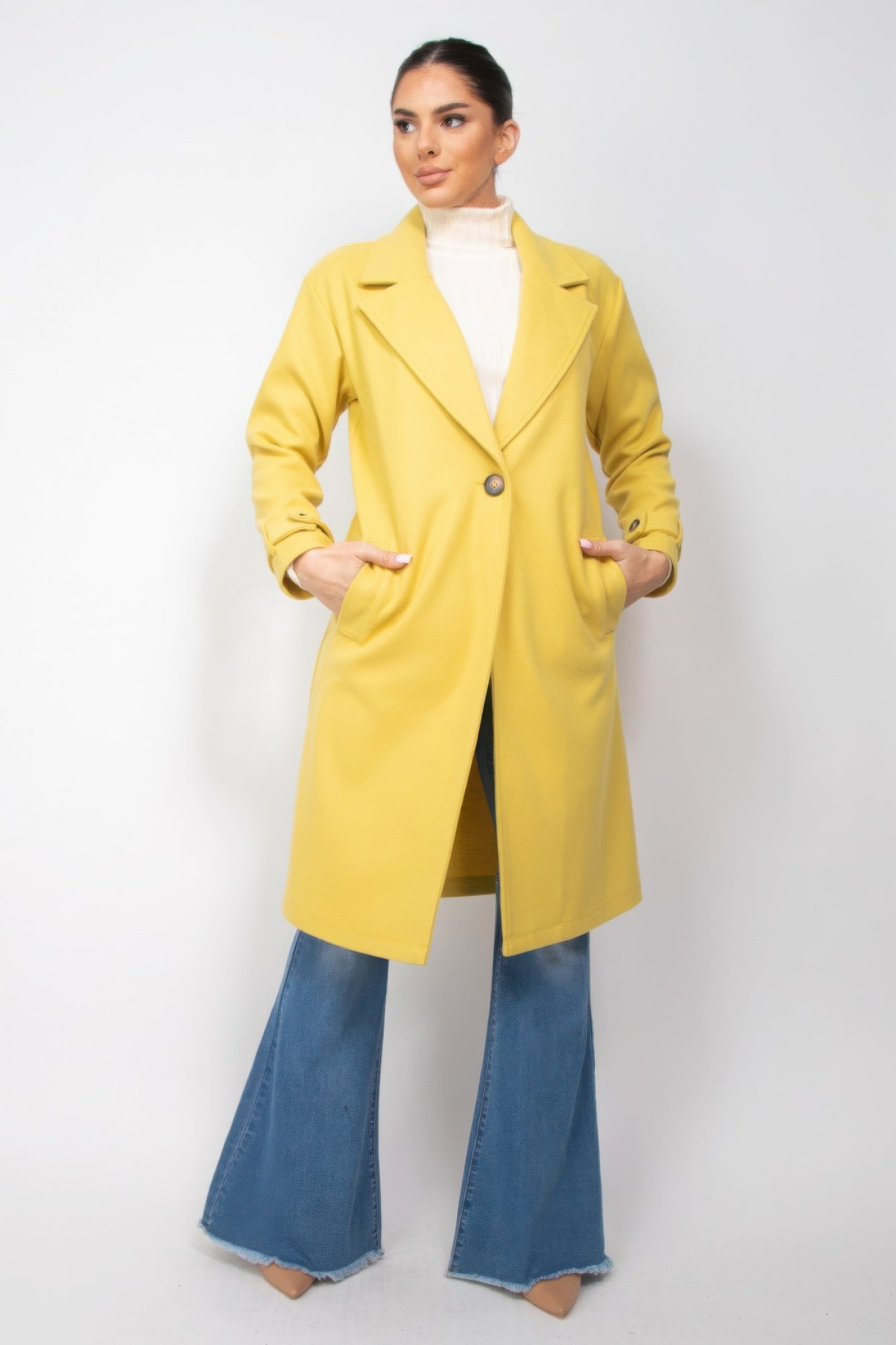 Notch Lapel Woven Coat with Side Pockets - Brinxx Couture