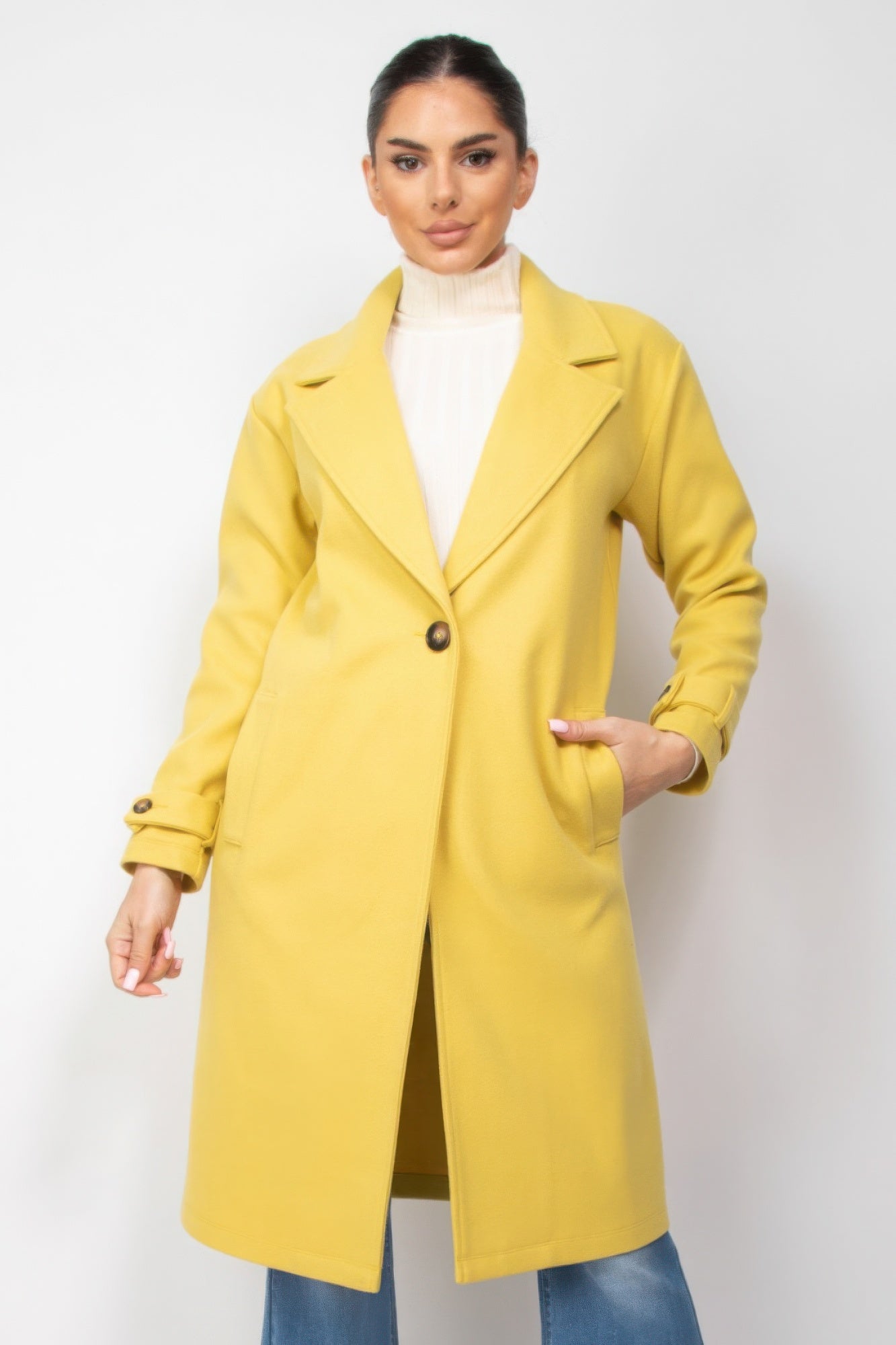 Notch Lapel Woven Coat with Side Pockets - Brinxx Couture