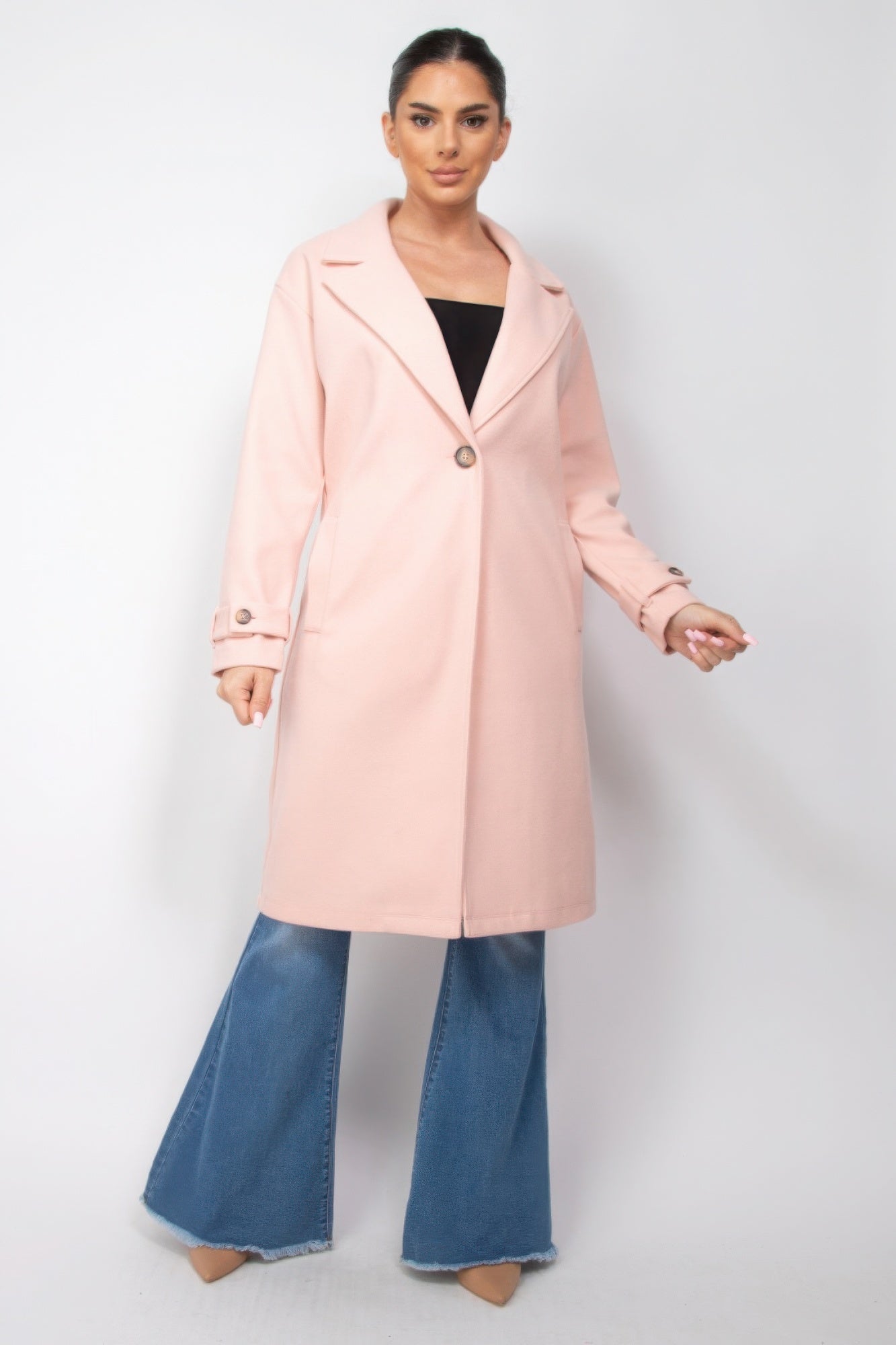 Notch Lapel Woven Coat with Side Pockets - Brinxx Couture