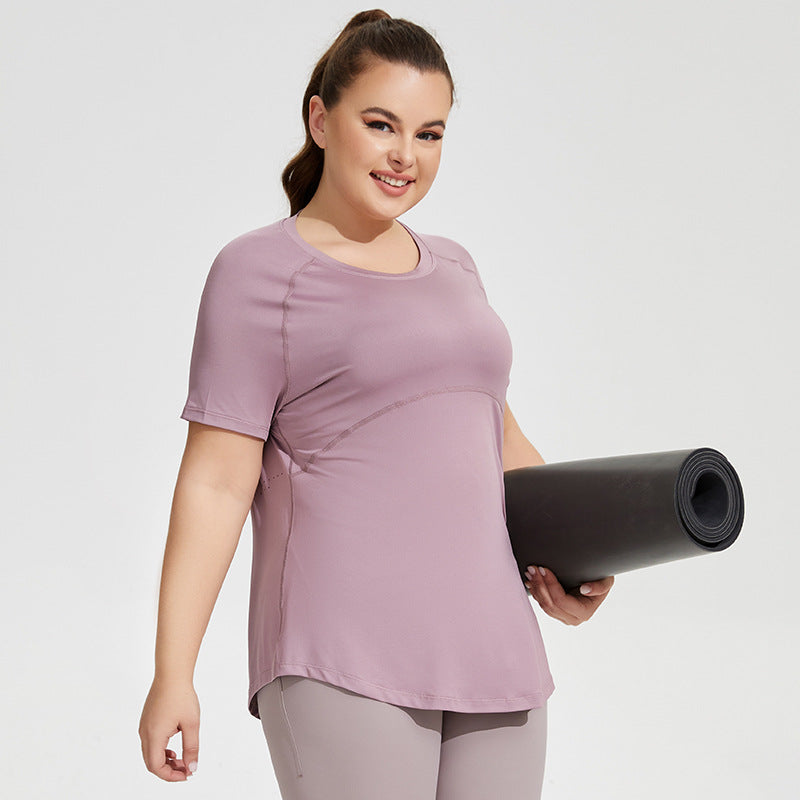 Plus Size Short Sleeve Yoga Shirt - Brinxx Couture