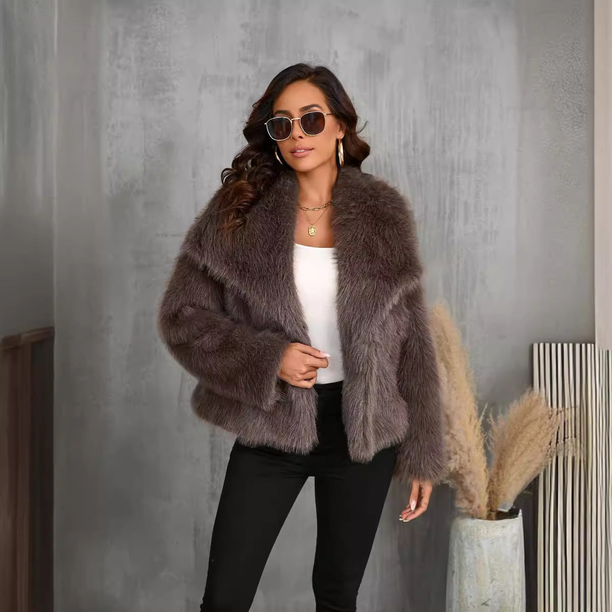 Faux Fur Large Collared Coat - Brinxx Couture