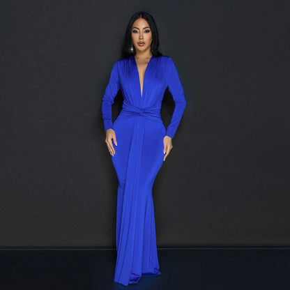 Deep V Plunge Long Sleeve Dress - Brinxx Couture