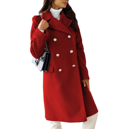 Long Sleeve Double Breasted Woolen Coat - Brinxx Couture