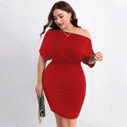 Plus Size Red Cross Shoulder Dress - Brinxx Couture